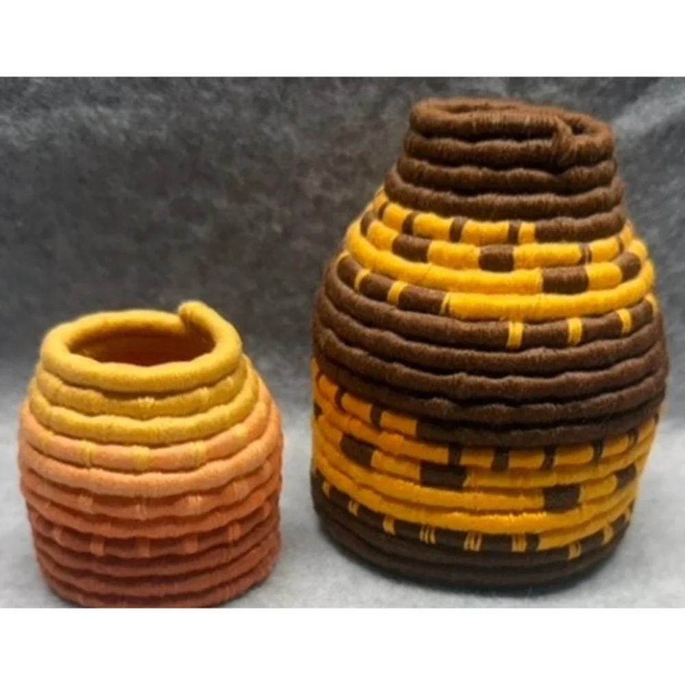 Vintage Tohono O'odham Coiled Olla Baskets Circa 1920 Native American Set of 2